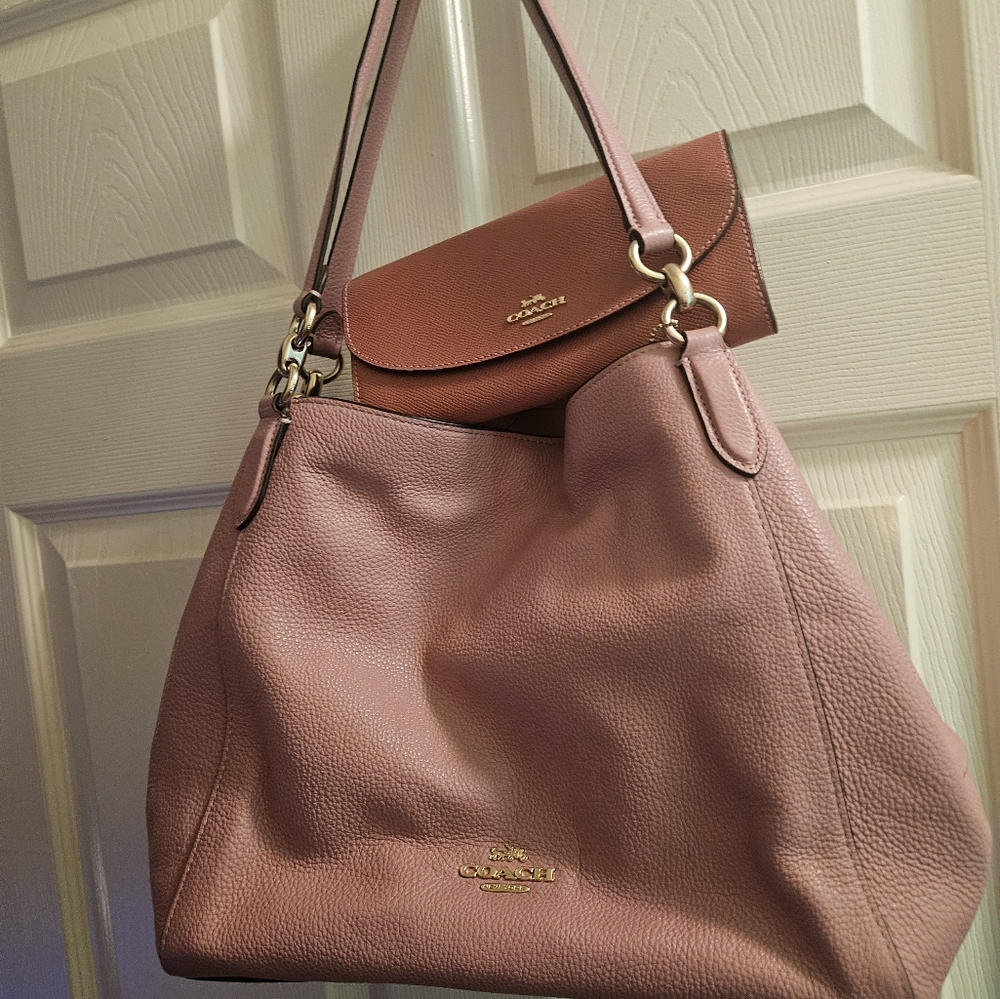 Coach True Pink Hallie Leather Shoulder Bag With Wallet